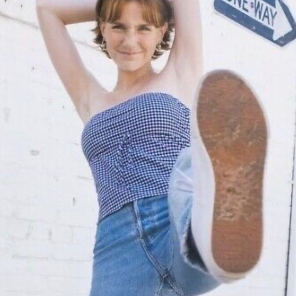 Brandy Melville Tops - john galt navy blue/ white gingham tie tube top 🌌